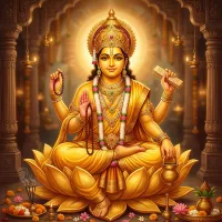 देवगुरु भगवान श्री बृहस्पति देव कमल पर आसीन, पीताम्बर धारी एवं आशीर्वाद मुद्रा में, दिव्य पावन चित्र