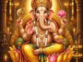 भगवान श्री गणेश जी मोदक और आशीर्वाद मुद्रा में, दिव्य मंगलकारी चित्र