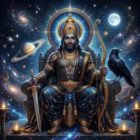 न्याय के देवता भगवान शनिदेव अपने वाहन काक (कौआ) के साथ, दिव्य चित्र